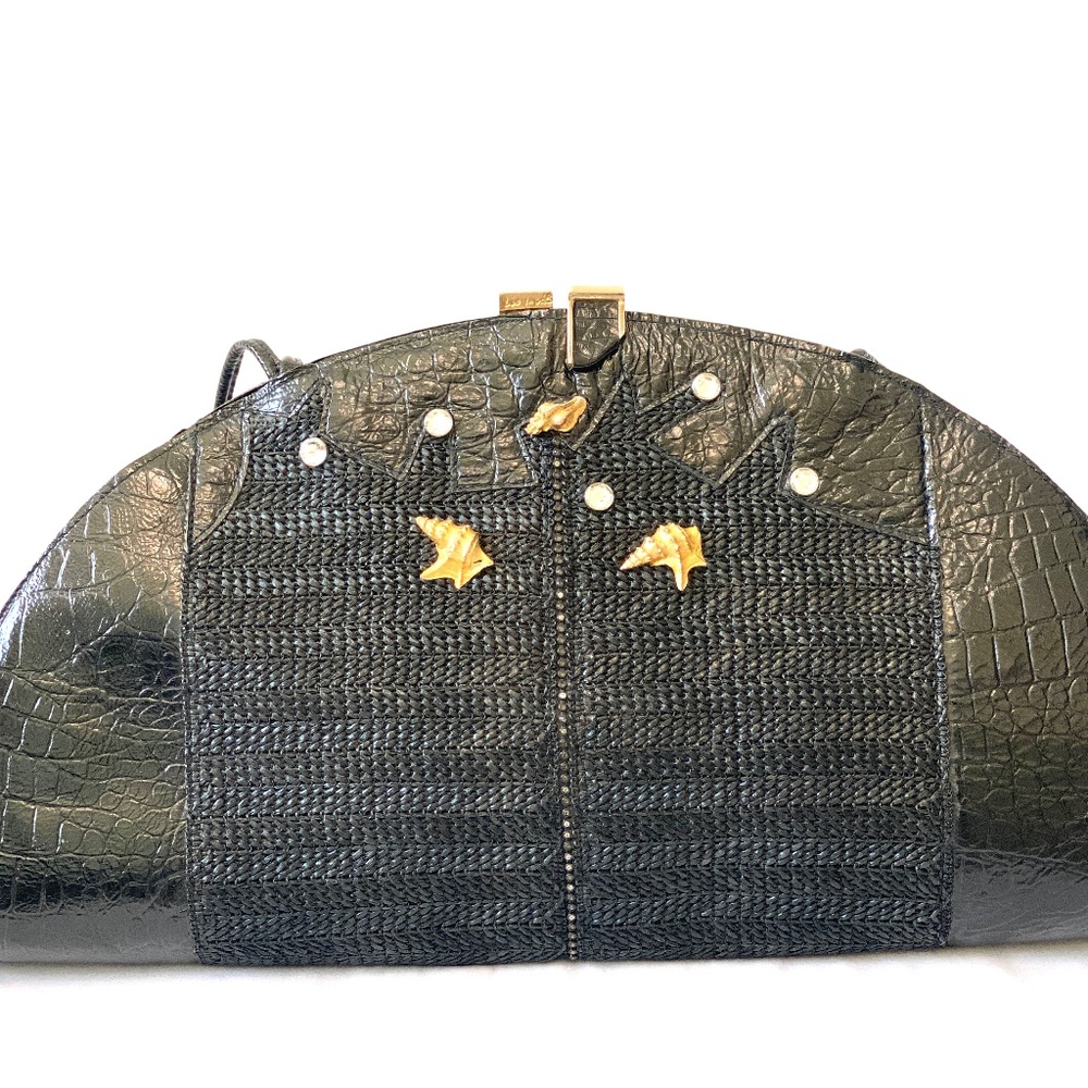 Vintage‎ Leo Isba Avangarde Gold Shell and Rhinestone Purse